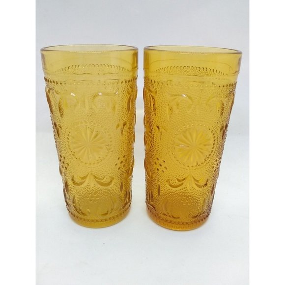 Vintage Brockway Glass American Concord Amber 2 tumblers & 1 Goblet - Picture 7 of 10